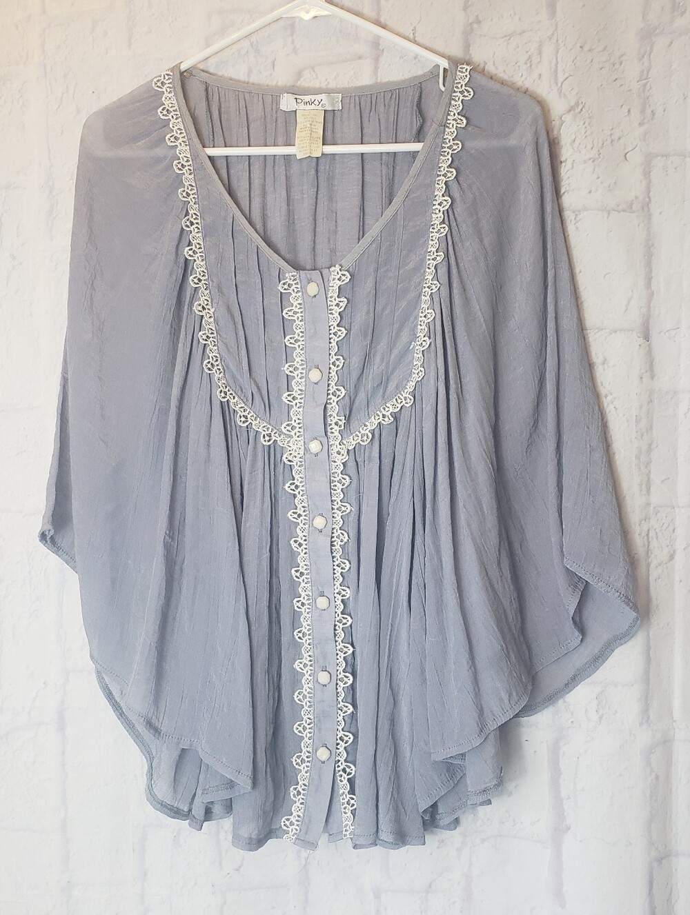 PINKY BOHO Batwing Sleeve Button-Down Top Large